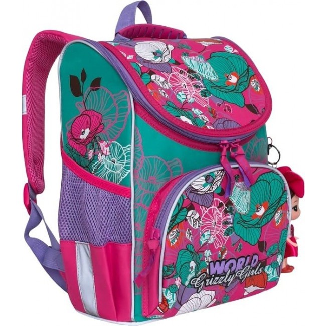 Рюкзак Grizzly RA-873-3 Цветочки (розовый и зеленый) - фото №2