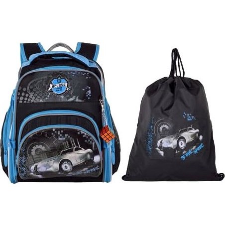 Черно-синий ранец для мальчика Across 190 Машина Скорость - фото №5