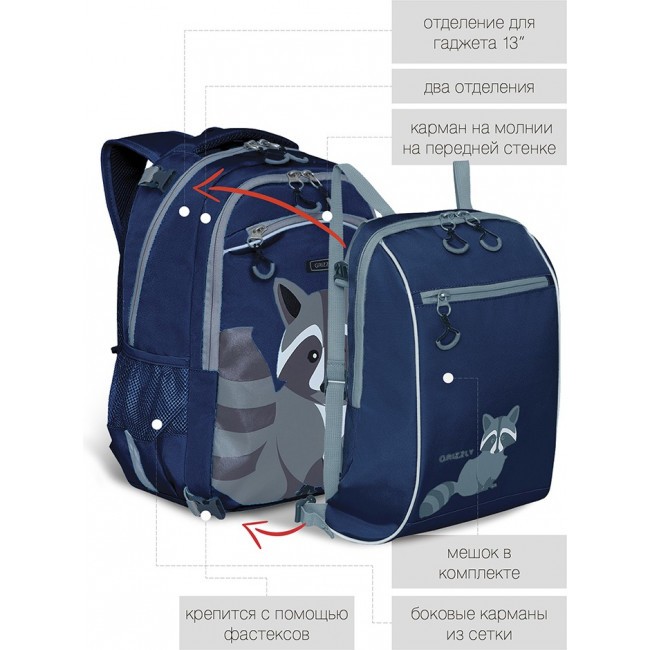 Рюкзак Grizzly RG-169-5 енот в темно-синем - фото №2
