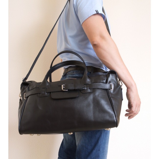 Кожаная дорожно-спортивная сумка Carlo Gattini Adamello Черный Black - фото №5