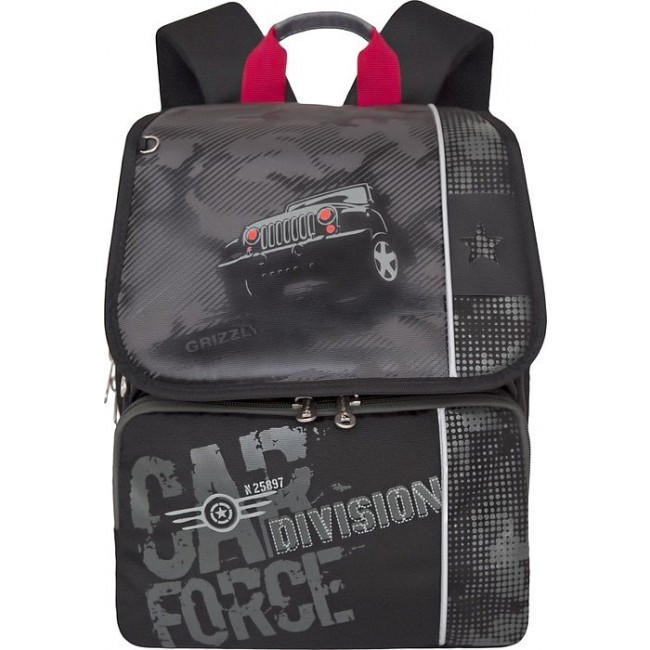 Рюкзак для мальчика в школу Grizzly RA-777-2 Машина Черный - фото №1