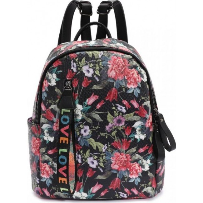Женский рюкзак OrsOro DS-9029 Большие цветы на черном - фото №1