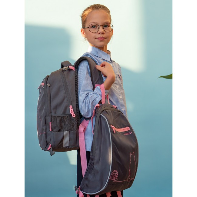 Рюкзак школьный с мешком Grizzly RG-269-1 серый - фото №14