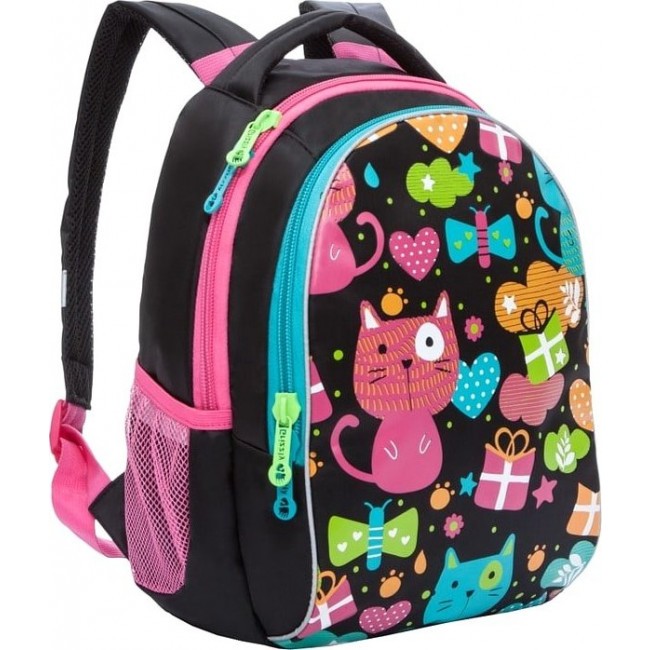 Школьный рюкзак для подростка Grizzly RG-868-1 Черный с котами - фото №2