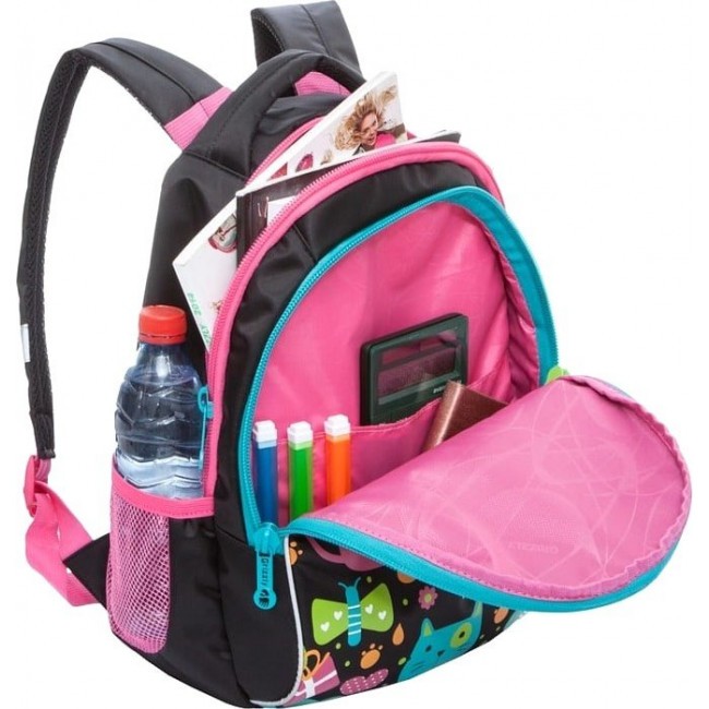 Школьный рюкзак для подростка Grizzly RG-868-1 Черный с котами - фото №4
