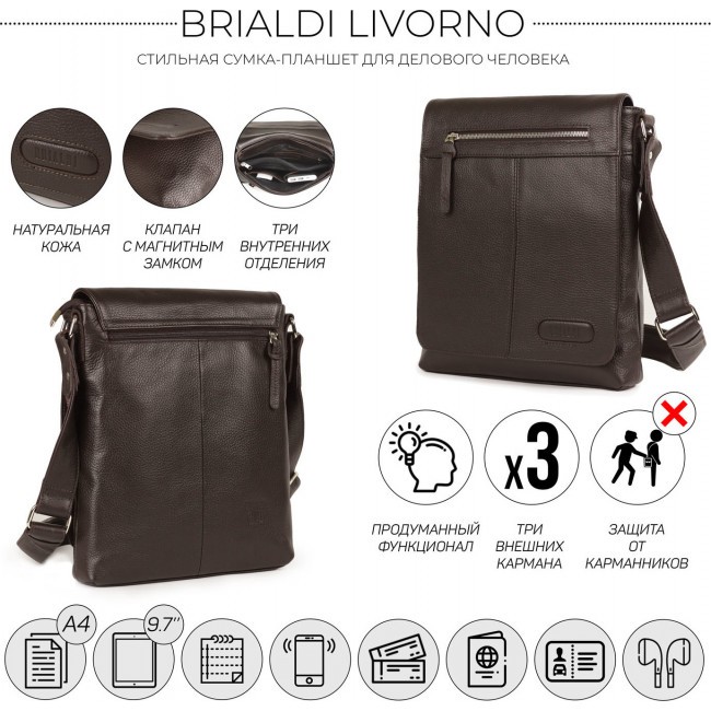 Мужская сумка через плечо Brialdi Livorno Коричневый - фото №2