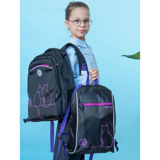 Рюкзак школьный с мешком Grizzly RG-269-1 черный - фото №21