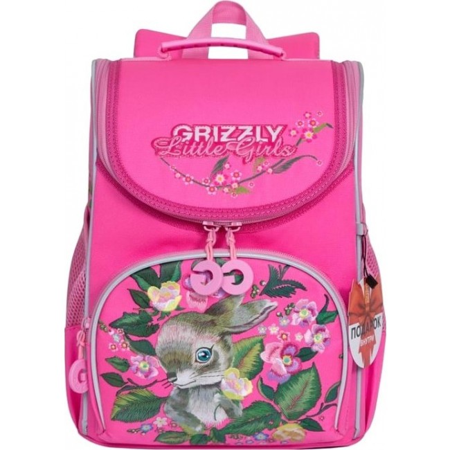 Рюкзак Grizzly RA-973-3 Зайчик в цветах (розовый) - фото №1