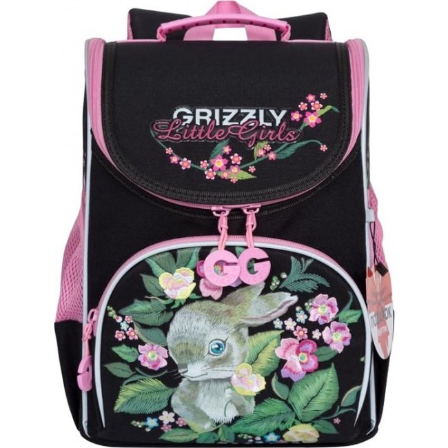 Рюкзак Grizzly RA-973-3 Зайчик в цветах (черный) - фото №1