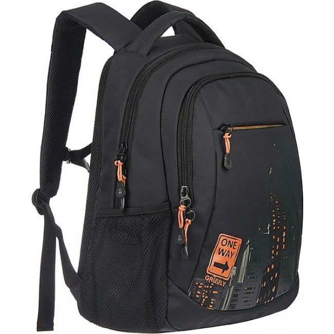 Школьный рюкзак Grizzly RU-518-4 Город (черный и оранжевый) - фото №2
