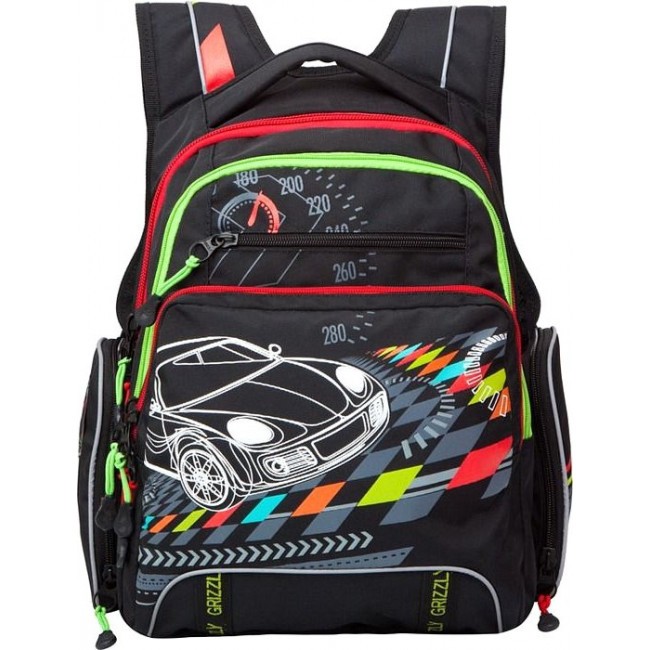 Рюкзак для подростка мальчика Grizzly RB-631-2 Черный с машинкой - фото №2