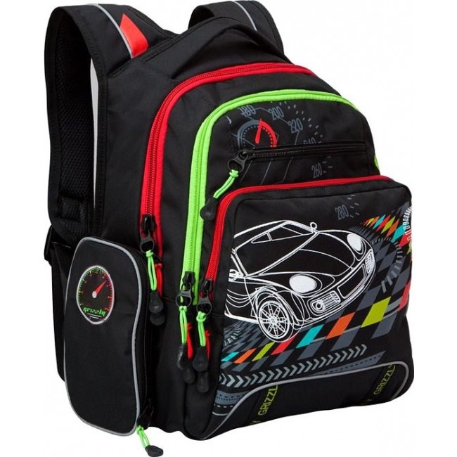 Рюкзак для подростка мальчика Grizzly RB-631-2 Черный с машинкой - фото №3