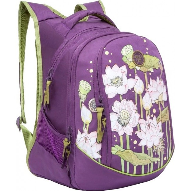 Школьный рюкзак для подростка девочки Grizzly RD-834-2 Фиолетовый с лилиями - фото №2