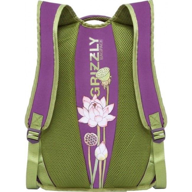 Школьный рюкзак для подростка девочки Grizzly RD-834-2 Фиолетовый с лилиями - фото №3