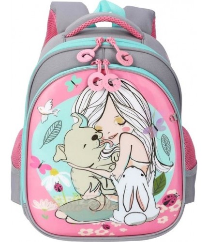 Рюкзак Grizzly RA-979-4 Девочка и пес (серый - розовый)- фото №1