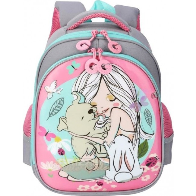 Рюкзак Grizzly RA-979-4 Девочка и пес (серый - розовый) - фото №1