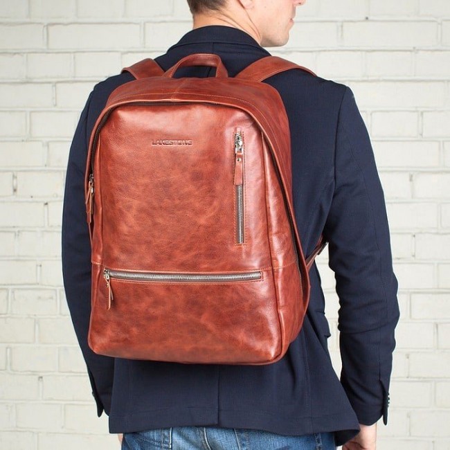 Рюкзак кожаный Lakestone Adams Рыжий - фото №8