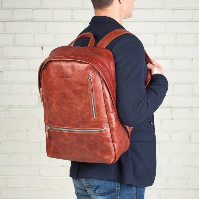 Рюкзак кожаный Lakestone Adams Рыжий - фото №9