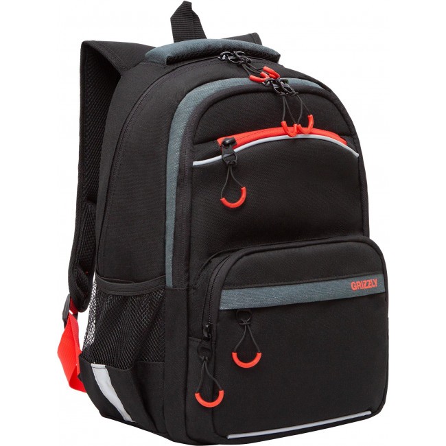 Рюкзак школьный Grizzly RB-254-4 черный-красный - фото №1