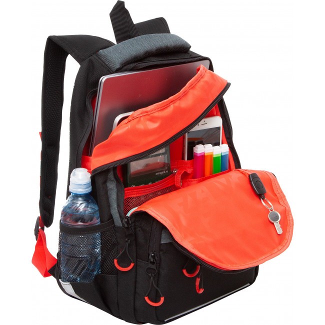 Рюкзак школьный Grizzly RB-254-4 черный-красный - фото №5