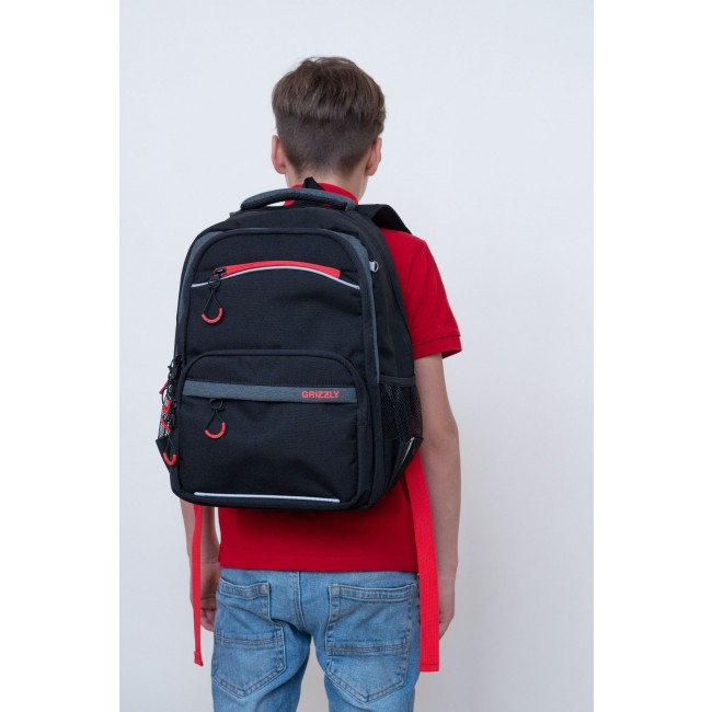 Рюкзак школьный Grizzly RB-254-4 черный-красный - фото №7