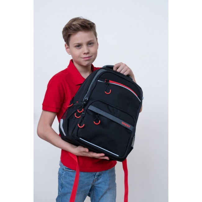 Рюкзак школьный Grizzly RB-254-4 черный-красный - фото №9