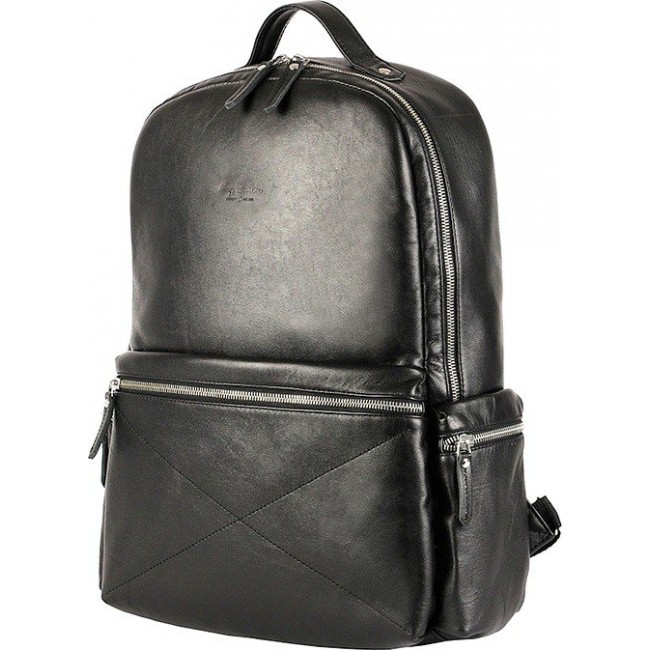 Мужской кожаный рюкзак Ray Button San Marino Черный - фото №2