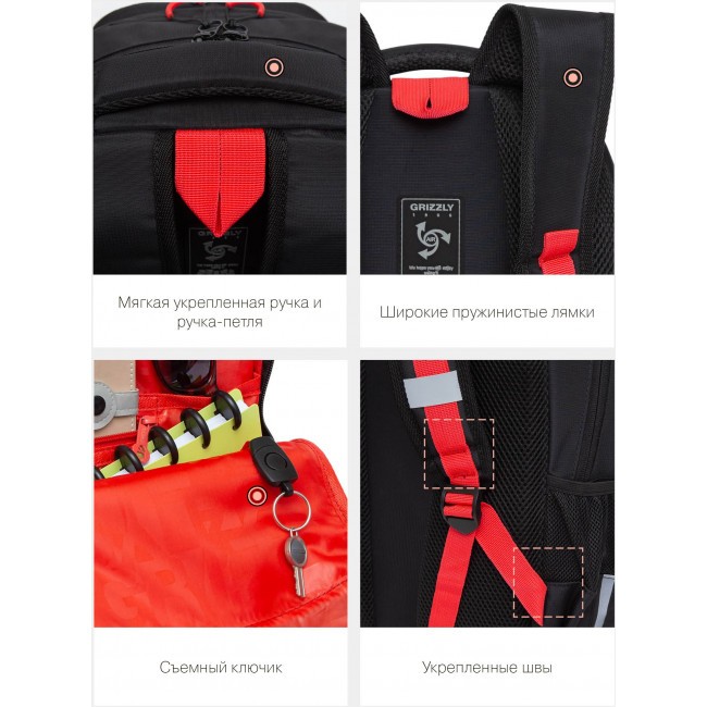 Рюкзак школьный Grizzly RB-254-1 черный-красный - фото №4