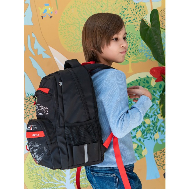 Рюкзак школьный Grizzly RB-254-1 черный-красный - фото №11