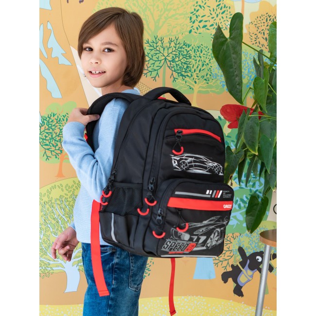 Рюкзак школьный Grizzly RB-254-1 черный-красный - фото №12