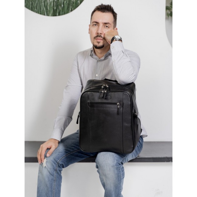 Кожаный мужской рюкзак Carlo Gattini Cossira 3048-01 Черный - фото №10
