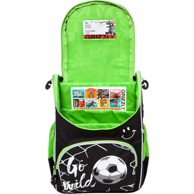 Рюкзак школьный с мешком Grizzly RAm-285-1 черный-салатовый - фото №3