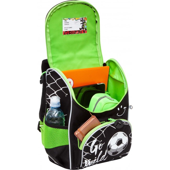 Рюкзак школьный с мешком Grizzly RAm-285-1 черный-салатовый - фото №4