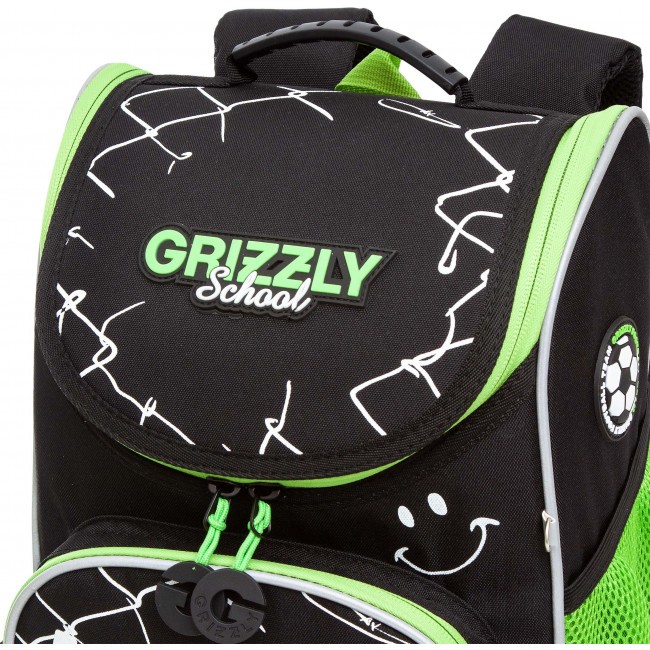 Рюкзак школьный с мешком Grizzly RAm-285-1 черный-салатовый - фото №11