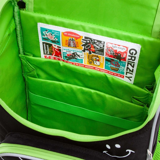 Рюкзак школьный с мешком Grizzly RAm-285-1 черный-салатовый - фото №12