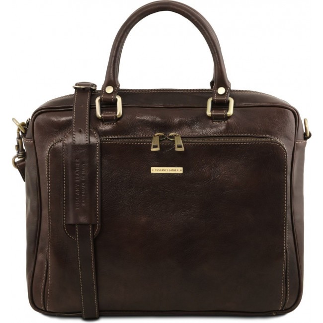 Кожаный портфель для ноутбука Tuscany Leather Pisa TL141660 Темно-коричневый - фото №1