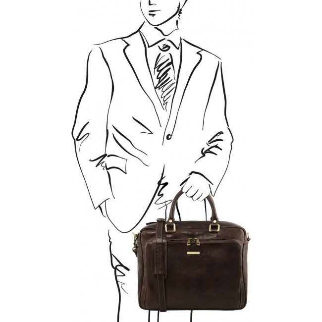 Кожаный портфель для ноутбука Tuscany Leather Pisa TL141660 Темно-коричневый - фото №4