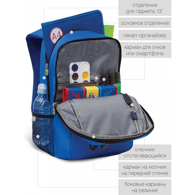 Школьный рюкзак Grizzly RB-156-2 синий - фото №9