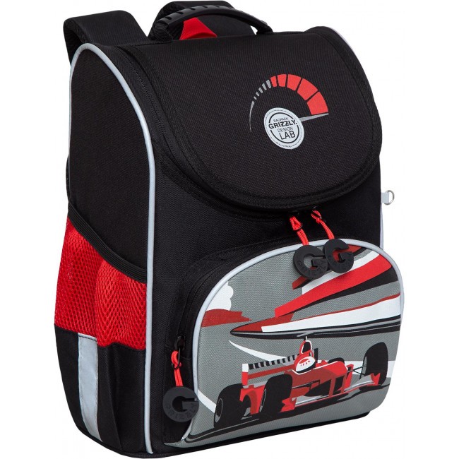 Рюкзак школьный с мешком Grizzly RAm-285-2 черный-красный - фото №1
