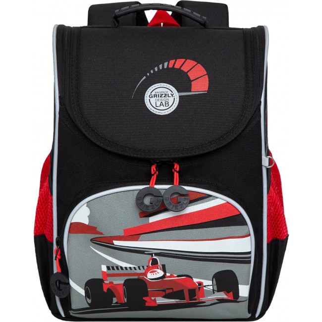 Рюкзак школьный с мешком Grizzly RAm-285-2 черный-красный - фото №2