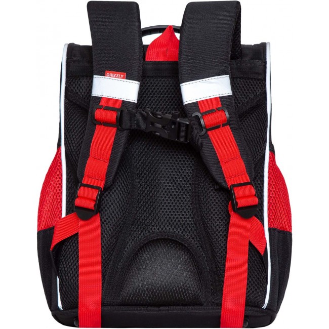 Рюкзак школьный с мешком Grizzly RAm-285-2 черный-красный - фото №3
