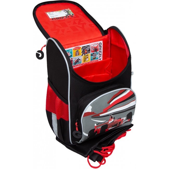 Рюкзак школьный с мешком Grizzly RAm-285-2 черный-красный - фото №5