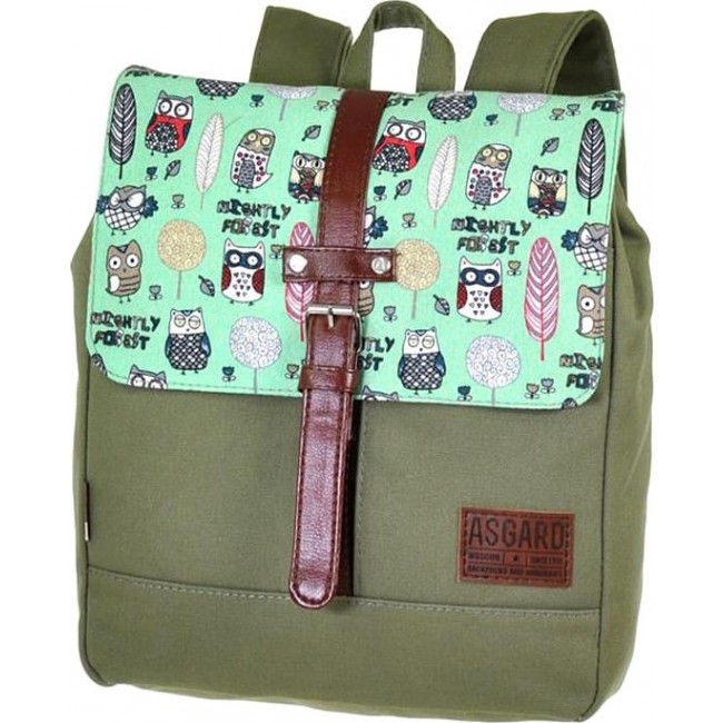 Веселый рюкзачок для девушки Asgard P-5543 Оливковый - СовыЛес зеленый - фото №1