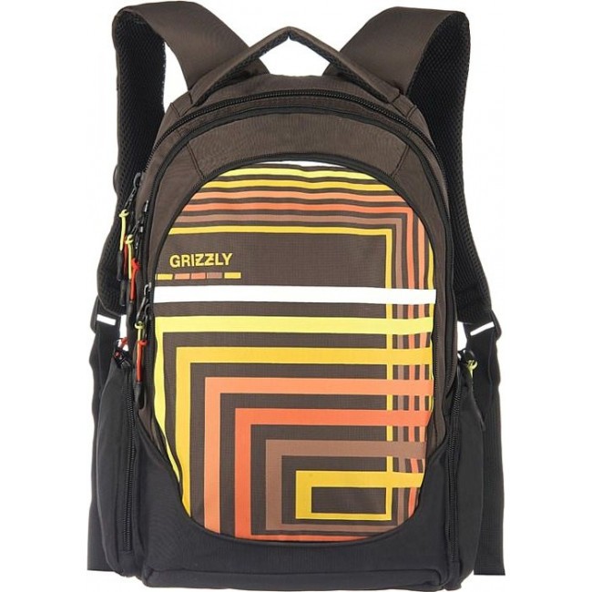 Школьный рюкзак для мальчика Grizzly RU-601-1 Черный - оранжевый - фото №1