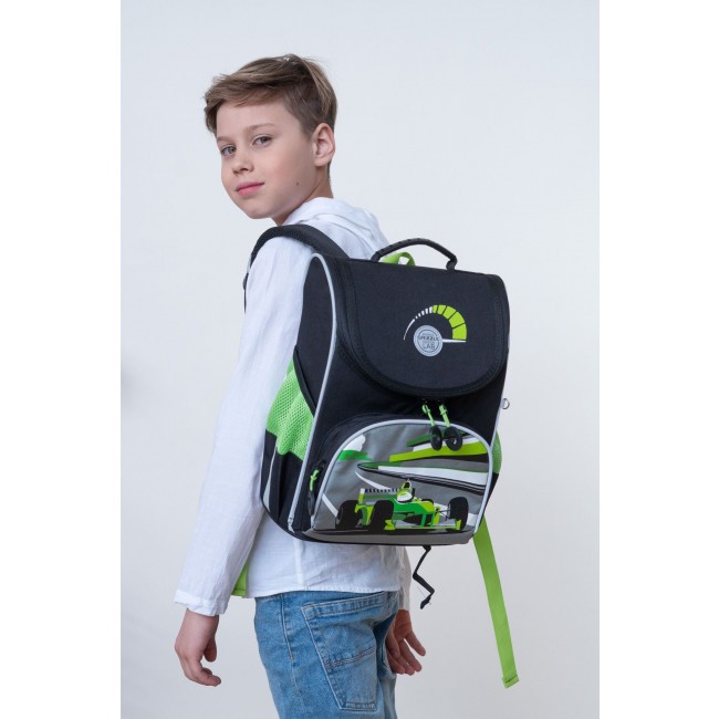 Рюкзак школьный с мешком Grizzly RAm-285-2 черный-салатовый - фото №11