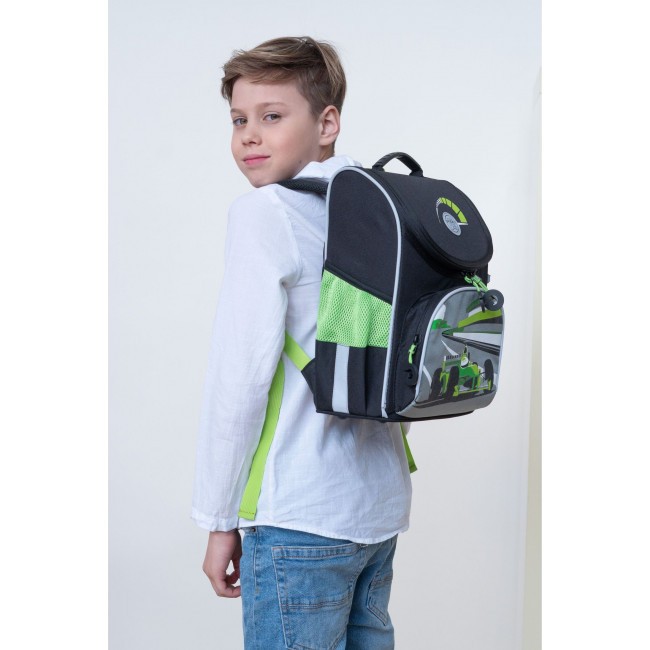 Рюкзак школьный с мешком Grizzly RAm-285-2 черный-салатовый - фото №13