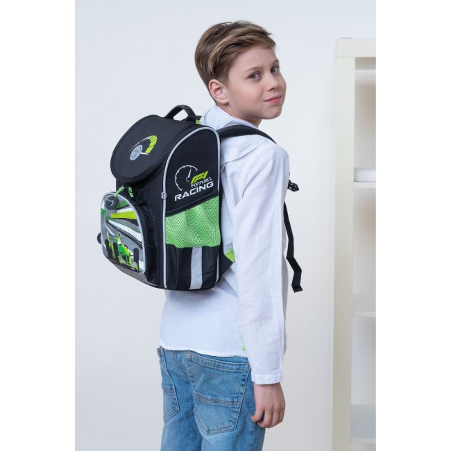 Рюкзак школьный с мешком Grizzly RAm-285-2 черный-салатовый - фото №14