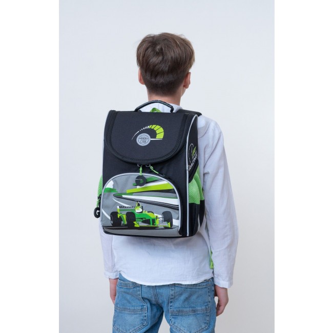 Рюкзак школьный с мешком Grizzly RAm-285-2 черный-салатовый - фото №15