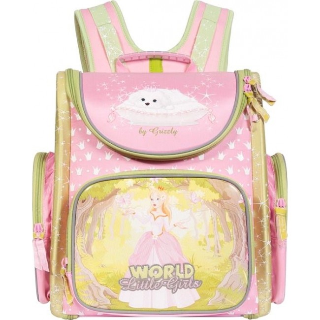 Облегченный ранец для школьника Grizzly RA-668-3 розовый с принцессой - фото №1