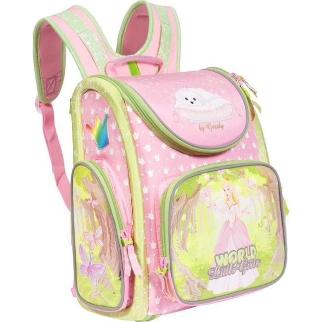 Облегченный ранец для школьника Grizzly RA-668-3 розовый с принцессой - фото №2